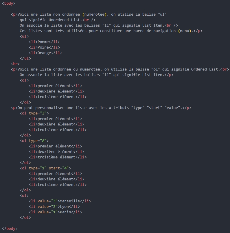 listes html